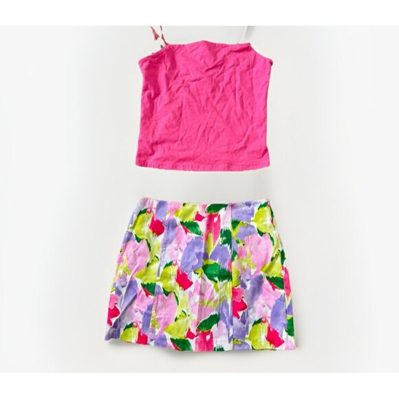 NEW Primark Floral Pastel Print Mini Skirt With Pink Cropped Tank Top Medium - Picture 2 of 6